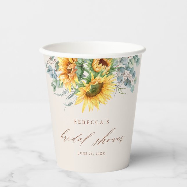 Elegant Rustic Sunflower Bridal Shower Paper Cups (Front)