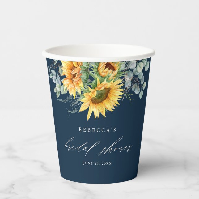 Elegant Rustic Sunflower Bridal Shower Paper Cups (Front)