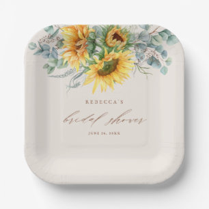 Elegant Rustic Sunflower Bridal Shower Paper Plate