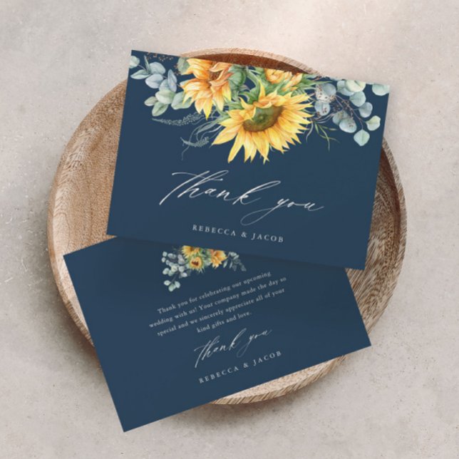 Elegant Rustic Sunflower Bridal Shower Thank You Card (Elegant hand painted sunflower eucalyptus wedding bridal shower thank you card.)