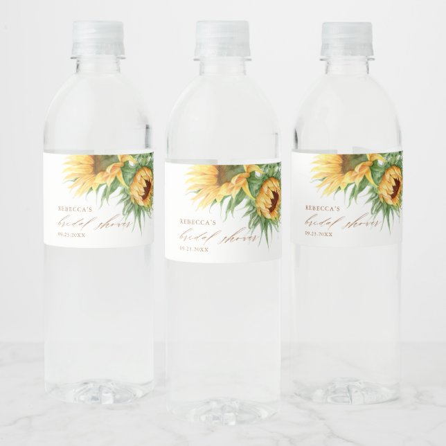 Elegant Rustic Sunflower Bridal Shower  Water Bottle Label (Bottles)