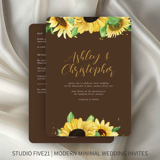 Elegant Rustic Sunflower Brown All-in-One Wedding Invitation (Creator Uploaded)