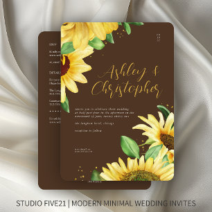 Elegant Rustic Sunflower Brown All-in-One Wedding Invitation