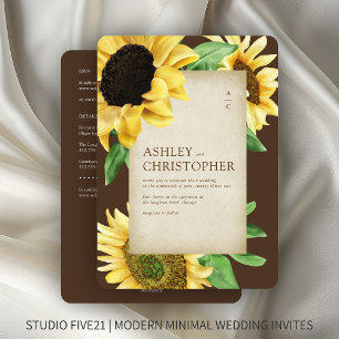 Elegant Rustic Sunflower Brown All-in-One Wedding Invitation