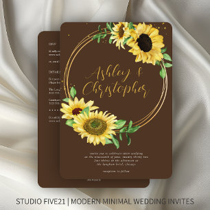 Elegant Rustic Sunflower Brown All-in-One Wedding Invitation