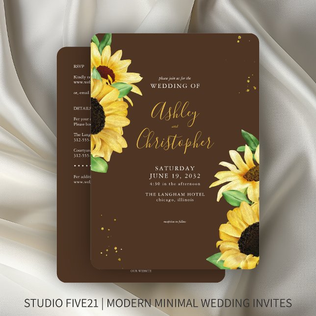 Elegant Rustic Sunflower Brown All-in-One Wedding Invitation (Creator Uploaded)