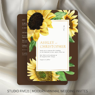 Elegant Rustic Sunflower Brown All-in-One Wedding Invitation