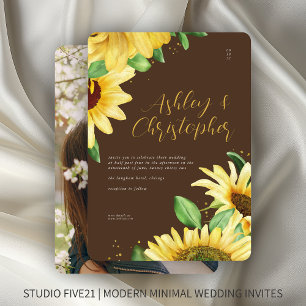 Elegant Rustic Sunflower Brown Photo Wedding Invitation