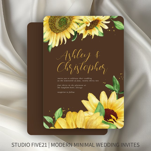 Elegant Rustic Sunflower Brown Wedding Invitation (Creator Uploaded)