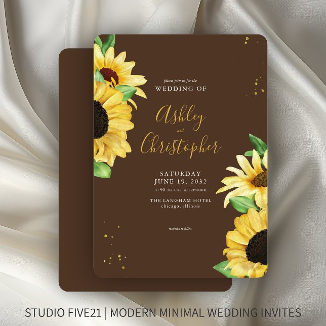 Elegant Rustic Sunflower Brown Wedding Invitation (Creator Uploaded)
