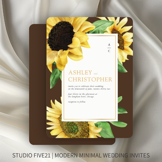 Elegant Rustic Sunflower Brown Wedding Invitation (Creator Uploaded)