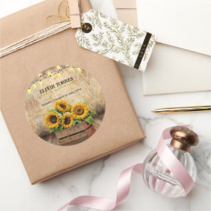 Elegant Rustic Sunflower Crate Modern Baby Shower Classic Round Sticker