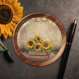 Elegant Rustic Sunflower Crate Modern Baby Shower Paper Plate