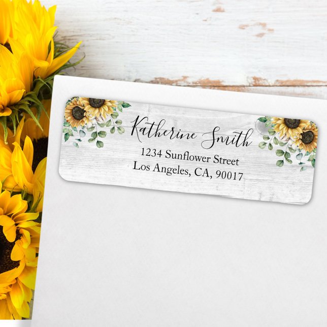 Elegant Rustic Sunflower Eucalyptus Return Address Label (In situ on envelope)
