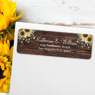 Elegant Rustic Sunflower Eucalyptus Wooden Return  Address Label