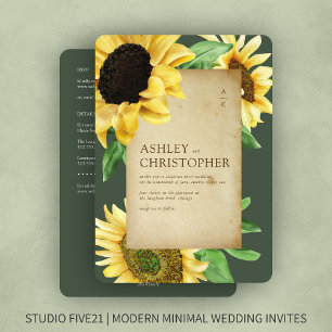 Elegant Rustic Sunflower Green All-in-One Wedding Invitation