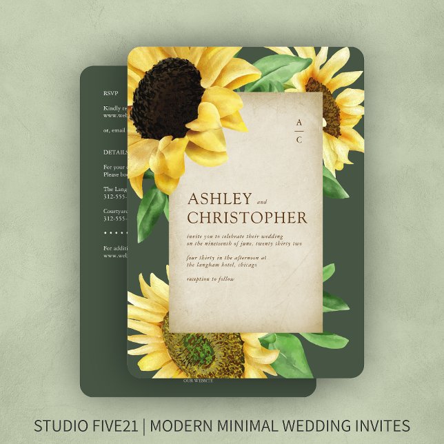 Elegant Rustic Sunflower Green All-in-One Wedding Invitation (Creator Uploaded)