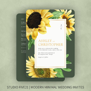 Elegant Rustic Sunflower Green All-in-One Wedding Invitation