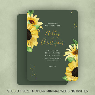 Elegant Rustic Sunflower Green Wedding Invitation