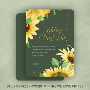 Elegant Rustic Sunflower Green Wedding Invitation