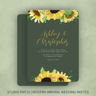 Elegant Rustic Sunflower Green Wedding Invitation