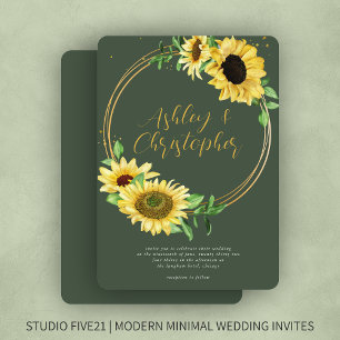 Elegant Rustic Sunflower Moss Green Wedding Invitation