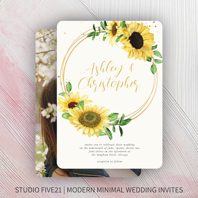 Elegant Rustic Sunflower Photo Wedding Invitation (Creator Uploaded)