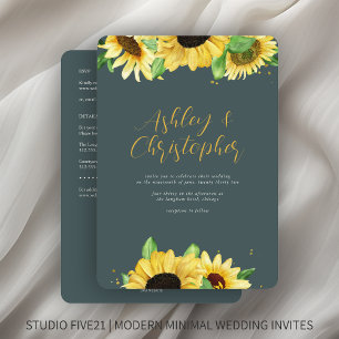 Elegant Rustic Sunflower Slate All-in-One Wedding Invitation