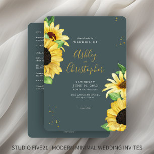Elegant Rustic Sunflower Slate All-in-One Wedding Invitation