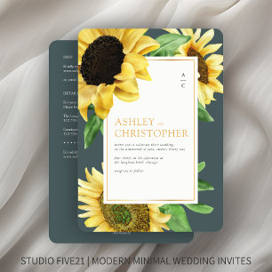 Elegant Rustic Sunflower Slate All-in-One Wedding Invitation