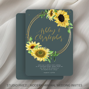 Elegant Rustic Sunflower Slate Grey Wedding Invitation