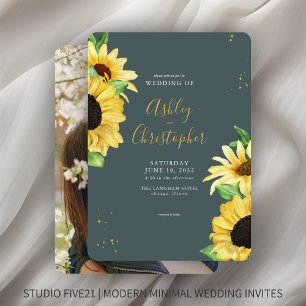 Elegant Rustic Sunflower Slate Photo Wedding Invitation