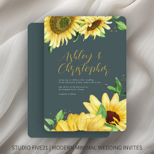 Elegant Rustic Sunflower Slate Wedding Invitation
