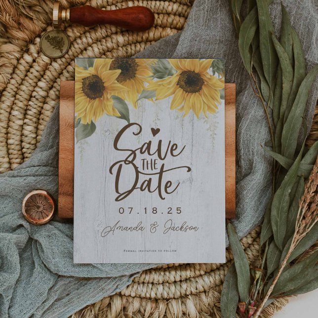Elegant rustic sunflower wedding save the date (Sunflower save the date cards)