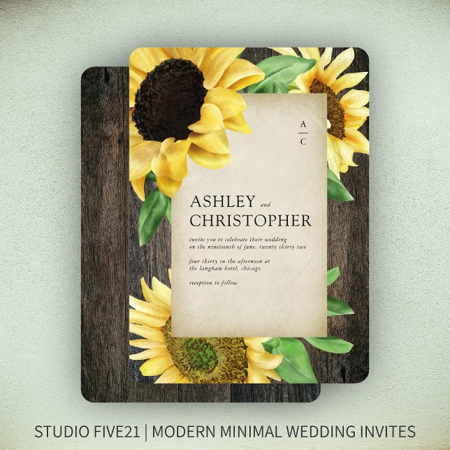 Elegant Rustic Sunflower Wood Wedding Invitation (Creator Uploaded)