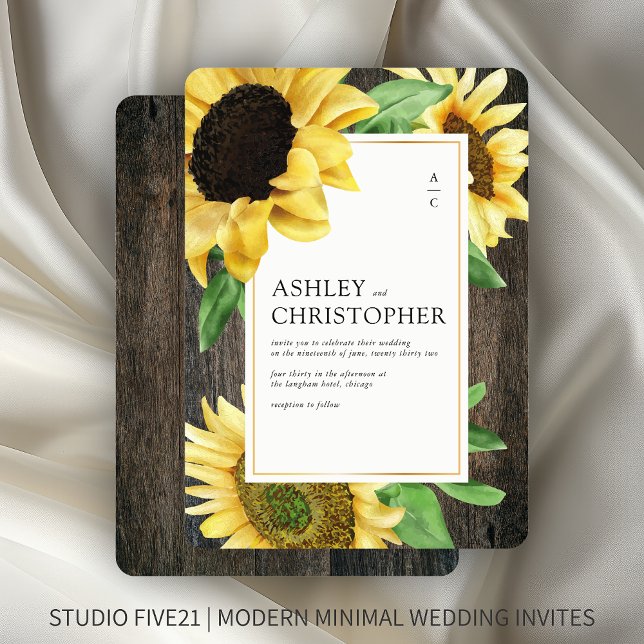 Elegant Rustic Sunflower Wood Wedding Invitation (Creator Uploaded)