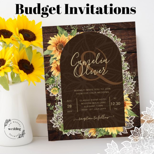 Elegant Rustic Sunflowers and Lace Wedding Invite (Creator Uploaded)