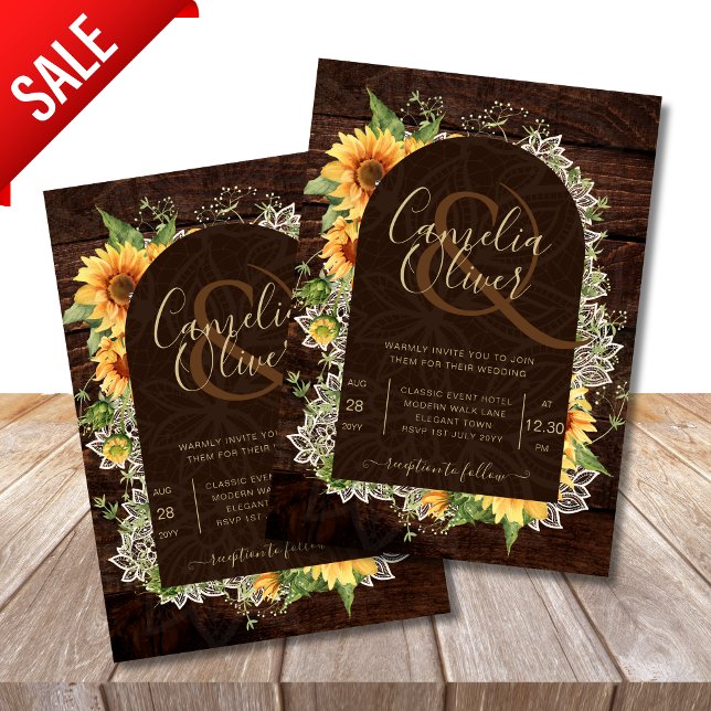 Elegant Rustic Sunflowers and Lace Wedding Invite (Creator Uploaded)