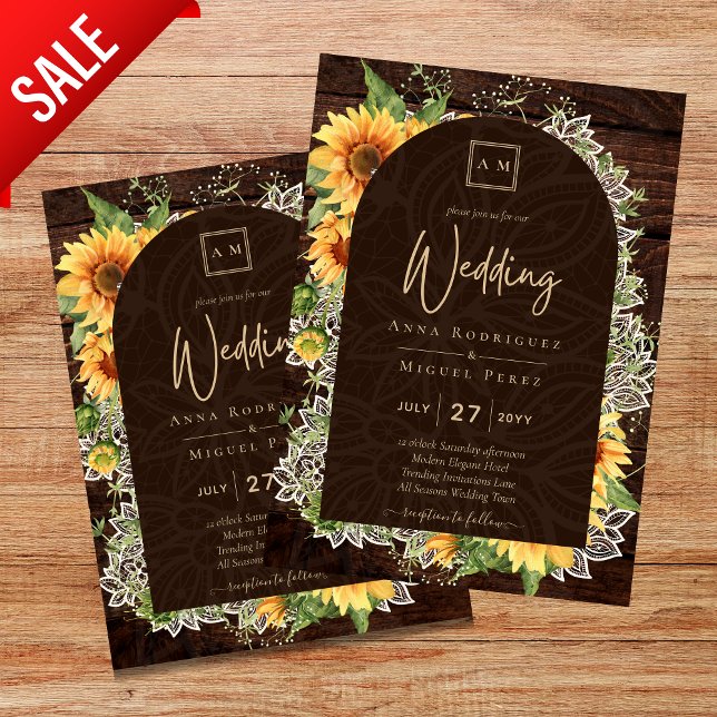Elegant Rustic Sunflowers and Lace Wedding Invite (Creator Uploaded)