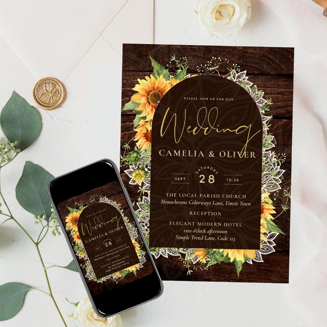 Elegant Rustic Sunflowers and Lace Wedding Invite (Creator Uploaded)