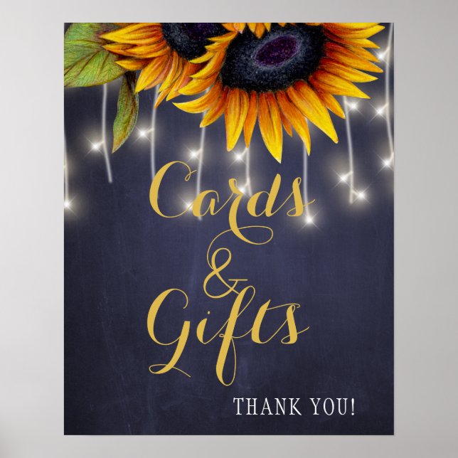 Elegant rustic sunflowers cards and wedding sign (Front)