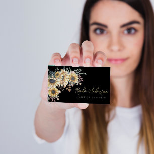Elegant Rustic Sunflowers Eucalyptus Magnetic Business Card