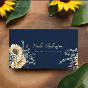 Elegant Rustic Sunflowers Eucalyptus Magnetic Business Card
