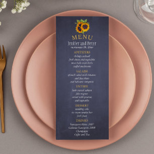 Elegant rustic sunflowers fall navy wedding menu
