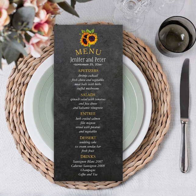 Elegant rustic sunflowers fall wedding menu (Creator Uploaded)
