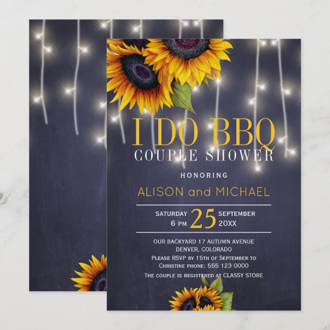 Elegant rustic sunflowers i do bbq couple shower invitation (Front/Back)