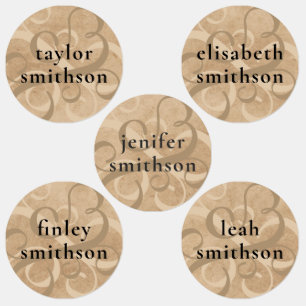 Elegant Rustic Swirly Taupe Add Your Name School