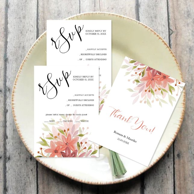 Elegant Rustic Terracotta Floral Watercolor Art RSVP Card (Creator Uploaded)
