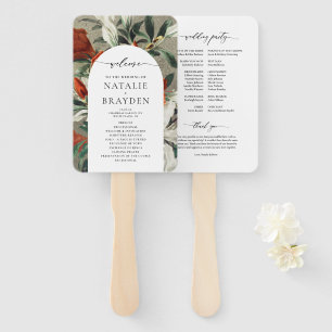 Elegant Rustic Terracotta Florals Wedding Program  Hand Fan