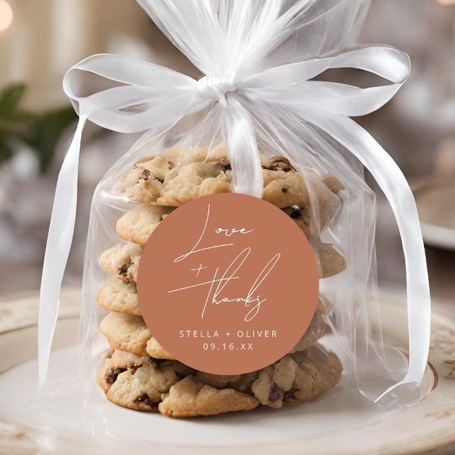 Elegant Rustic Terracotta Love + Thanks Wedding Classic Round Sticker (Elegant Rustic Terracotta Love + Thanks Wedding Classic Round Sticker)